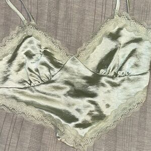 Elegant Satin Lace Trim Top mint green